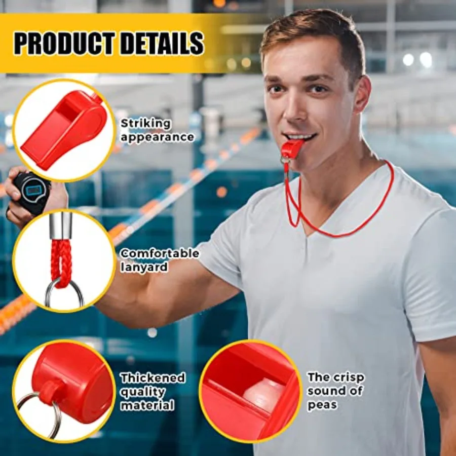 24 قطعة صفارات للمدربين صافرة بلاستيكية حمراء مع الحبل السائبة الرياضة بصوت عال هش لتدريب الحكم كرة القدم الدفاع عن النفس