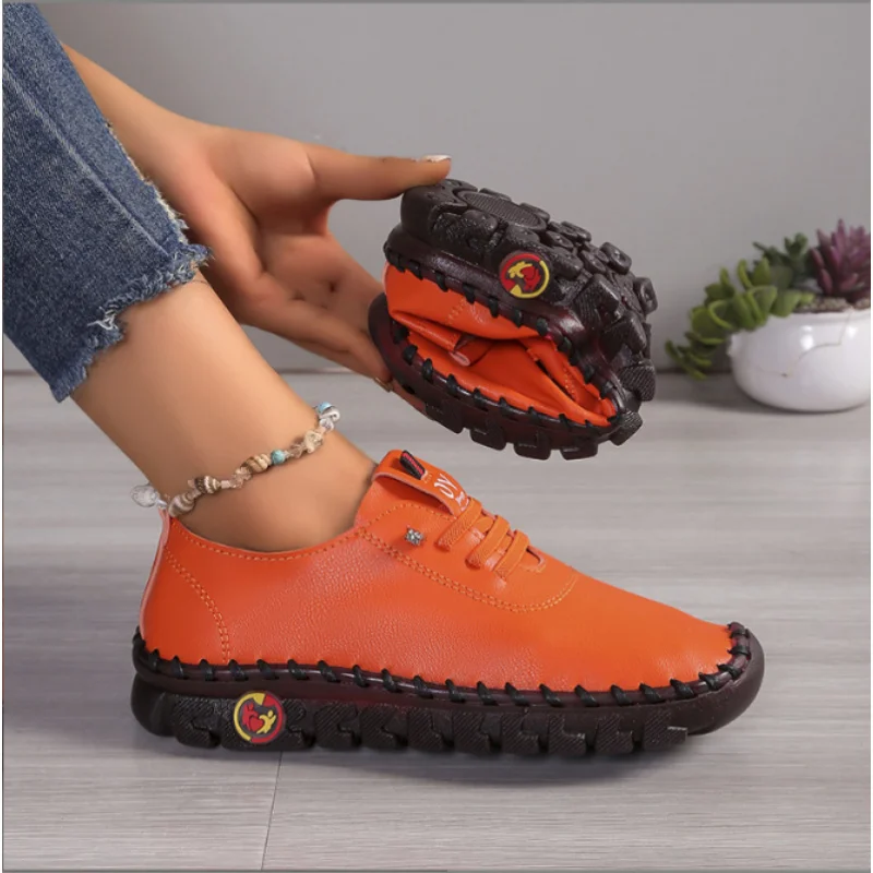 2025 New Women's Soft Leather Flats, Fine Stitching Non-Slip Wave Sole, Comfortable Flexible Shoes image 4