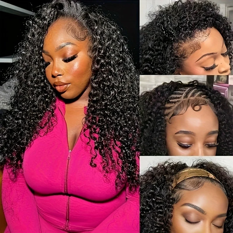 

3 In 1 Half Wigs Human Hair Deep Wave Half Wig Human Hair Seamless Flip Over 250 Density Water Wave Drawstring Half Human Hair