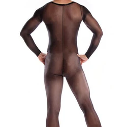 Full Body Mesh Bodysuit For Men High Elastic Pantyhose Body Stockings See Through Teddies Jumpsuits Male Sheer Erotic Lingerie