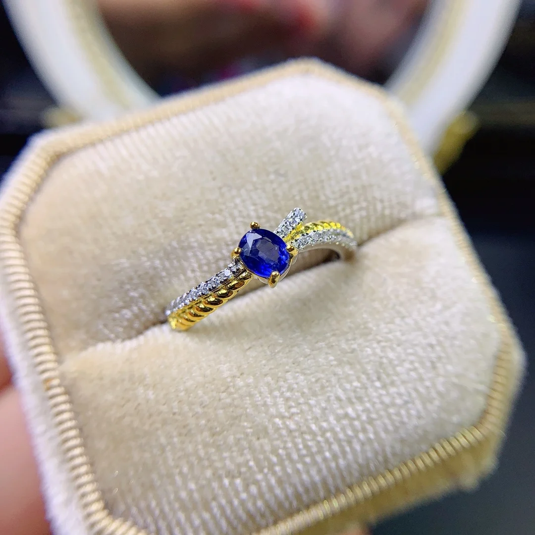 

Natural sapphire ring, 925 silver exquisite style, 4x5mm sapphire best-selling quality, classic two-color style