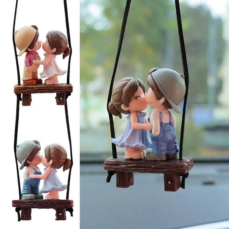 Висячий парный автомобиль, подвесное украшение, мультяшный мальчик и девочка, влюбленные, зеркало заднего вида, подвесной интерьер, аксессуары для украшения автомобиля