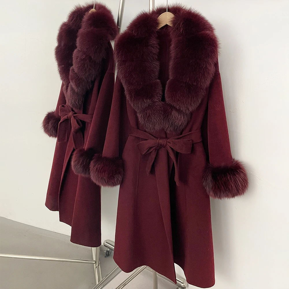Women's Jacket with Fur and Double Sided Wool Coat Elegant Winter Warm Textured Outerwear for Travel and Everyday Fashion Wear