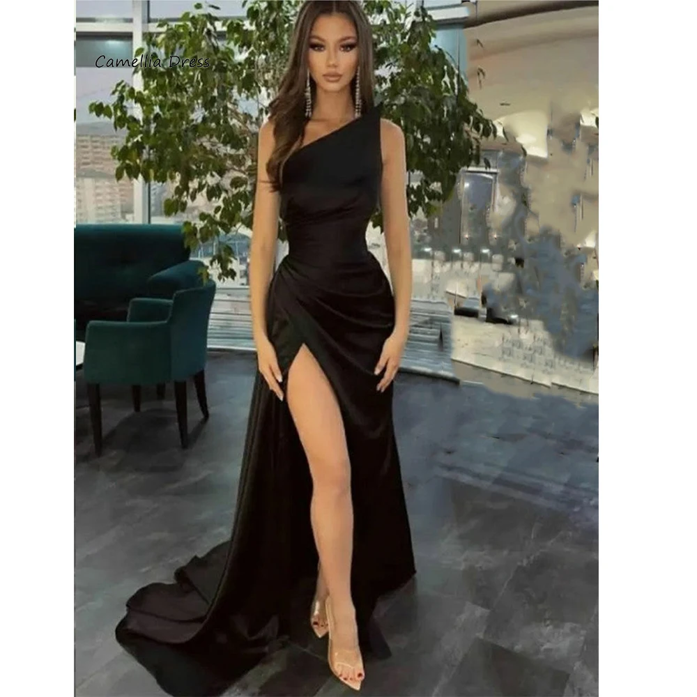 

Sheath Graceful Prom Dresses 2023 One Shoulder Formal Prom Gowns Ruched Strap Princess Sweep Train Evening Dress فستان سهرة