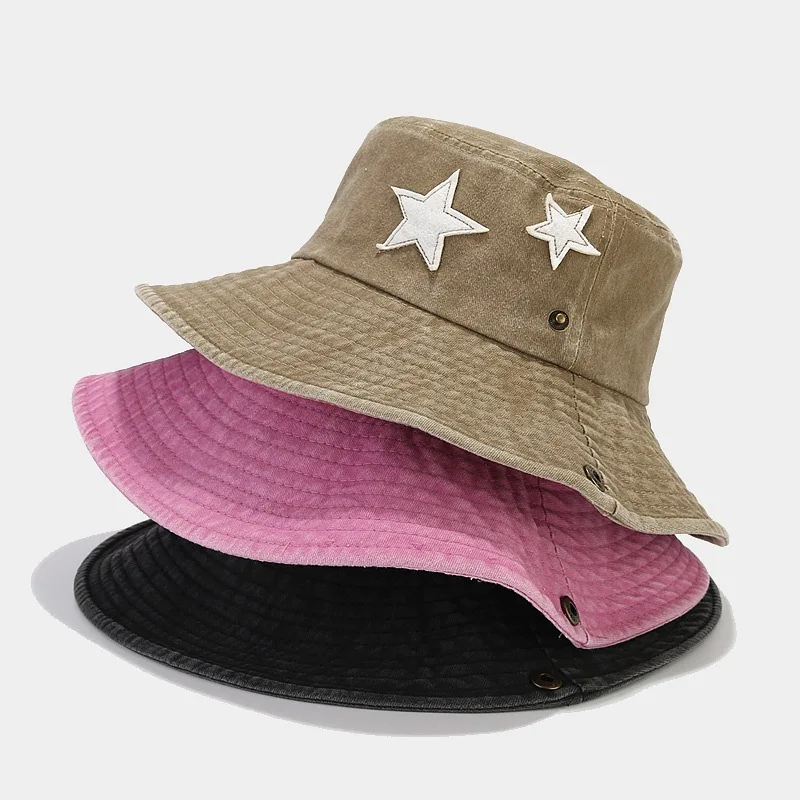 Retro pice Girls Same Style Fisherman Hat Summer Stars Western Cowboy Cap Travel Women's Big Brim Sunshade Bucket Hat