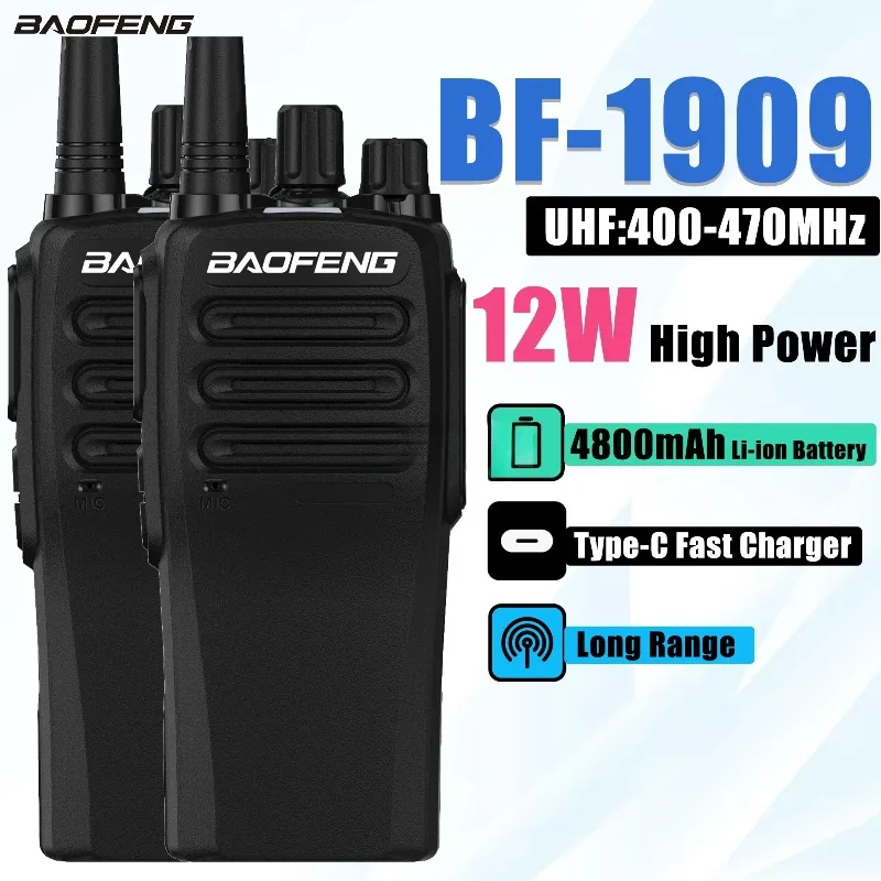2pcs-baofeng-bf-1909-walkie-talkie-uhf-400-470mhz-high-capacity-high-power-long-range-communication-usb-c-charger-portable-radio