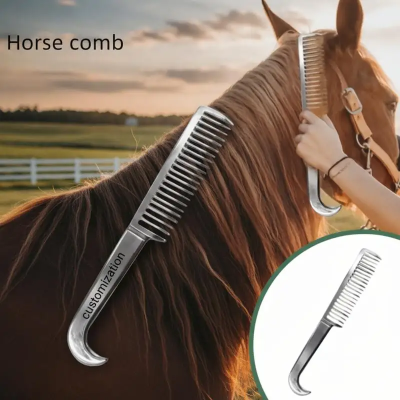 Hochwertiger Aluminium-Pferdepflegekamm, Metall-Striegelbürste zur Entfernung von losem Haar bei Ponys, Pflegewerkzeuge für Pferde zu Hause und im Stall – Detail 9