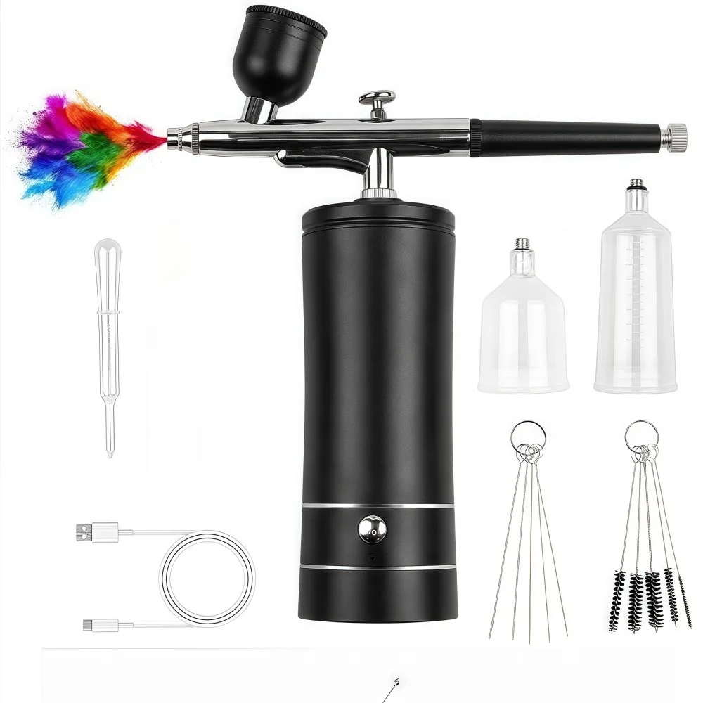

Multifunctional Airbrush Kit with Air Compressor Rechargeable 2 Gears Nail Charms Wireless Air Brush Handheld Portable
