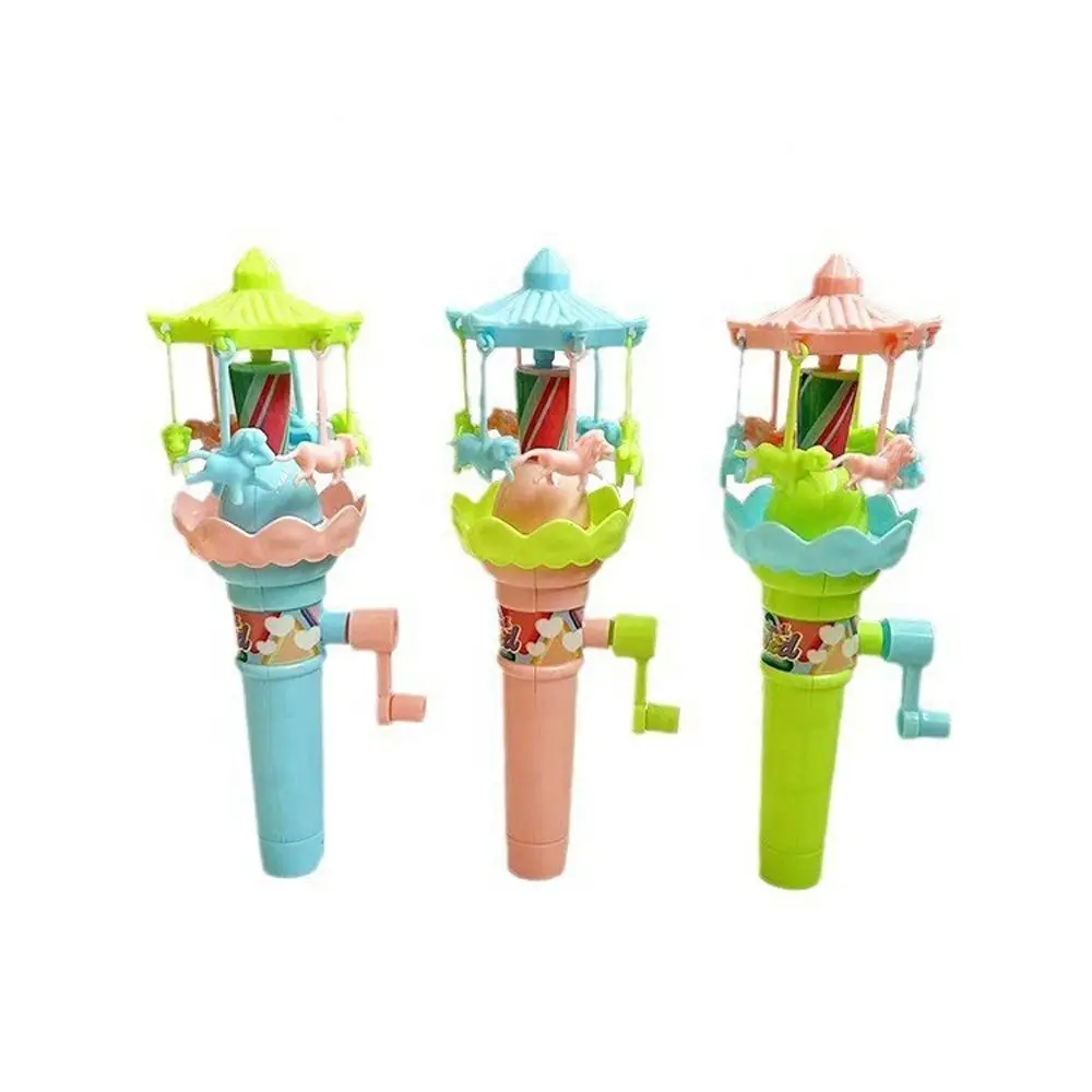 LED Lights Hand Cranked Rotating Toy Interactive Gear Mechanism Merry-Go-Round Toy Glowing Plastic Carousel Toy Kids Gift