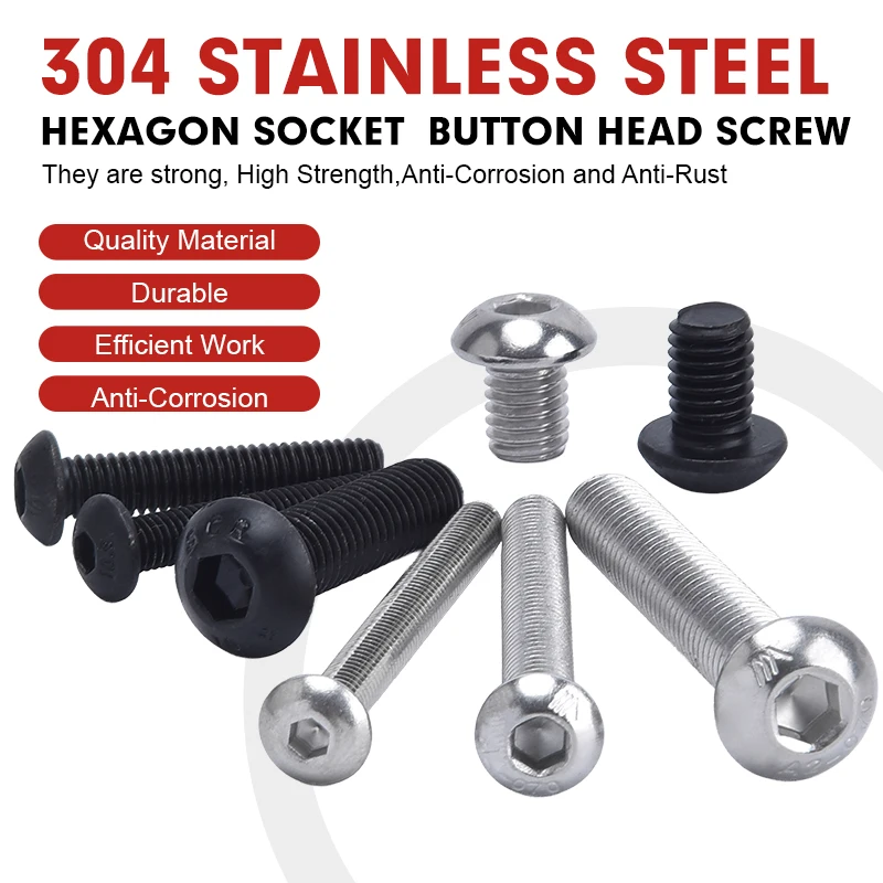 

Винты с шестигранной головкой ISO7380 M3/M4/M5/M6/M8/M10 из нержавеющей стали 304 A2 или черные крепежные элементы из углеродистой стали G10.9.