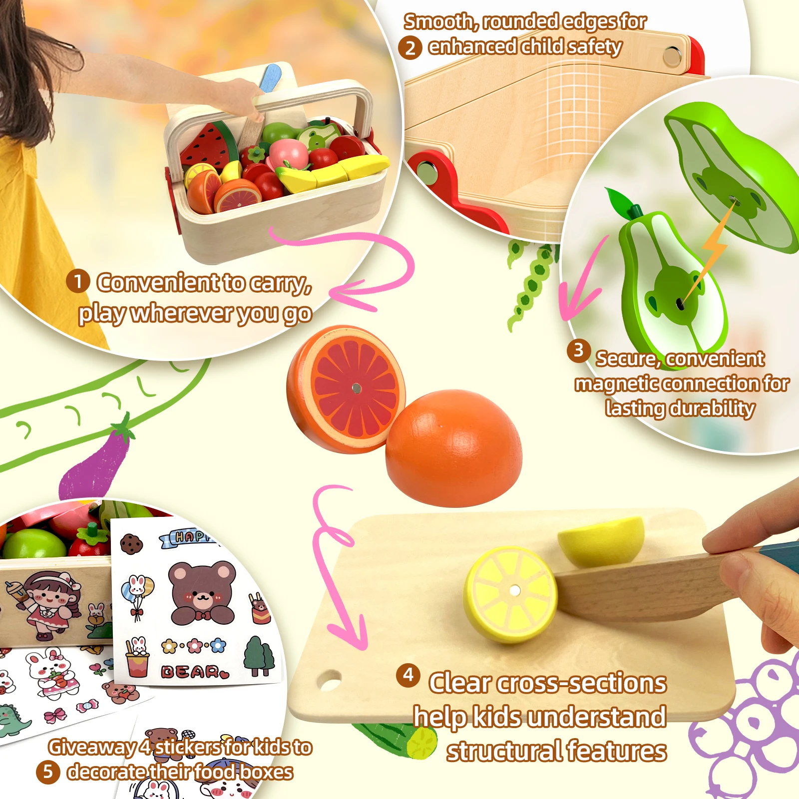 Houten magnetische fruitgroente dessert voedsel snijden speelgoedset Montessori simulatie keuken educatieve speelset voor verjaardagscadeau