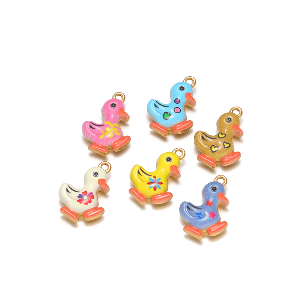 4 pendentifs en émail coloré en forme de canard en acier inoxydable, breloques animales pour la fabrication de boucles d'oreilles, bracelets et colliers DIY pour enfants, fournitures de bijoux