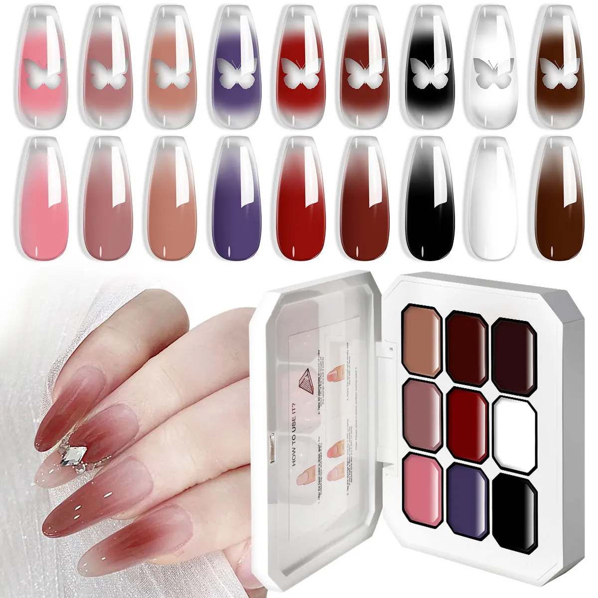 

9 Color DIY Design Gel Gradient Painting Gel Nail Art Gradient Color Quick Flower Paint Engraving Gel Nail Polis Nail Glue