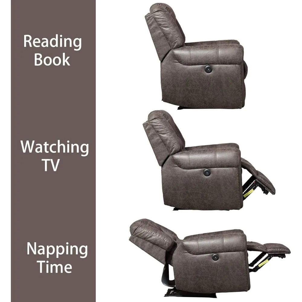 Electric Recliner Chair W/Breathable Bonded Leather, Classic Single Sofa Home Theater Recliner Seating W/USB Port