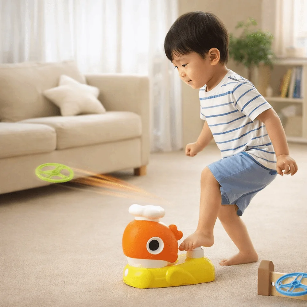 

Игрушка-кит с реактивным двигателем и пусковым механизмом для ног, модель кита с летающим пропеллером, садовая игра, пусковая установка для летающих дисков, детская спортивная игрушка