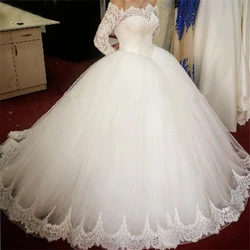 9151 Elegant Wedding Dresses 2023 Illusion Long Sleeve White Ivory Applique Lace Lady Off The Shoulder Bridal Gowns Princess