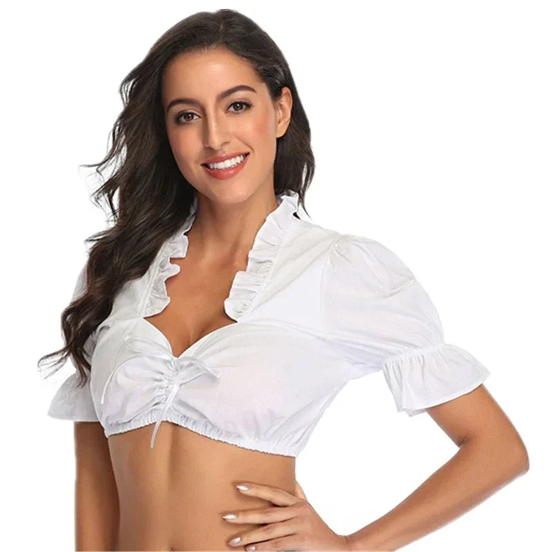 

Bavarian Oktoberfest Costume German Traditional Beer Women Sexy Dirndl Blouse Festival White Shirt Tube Cropped Top
