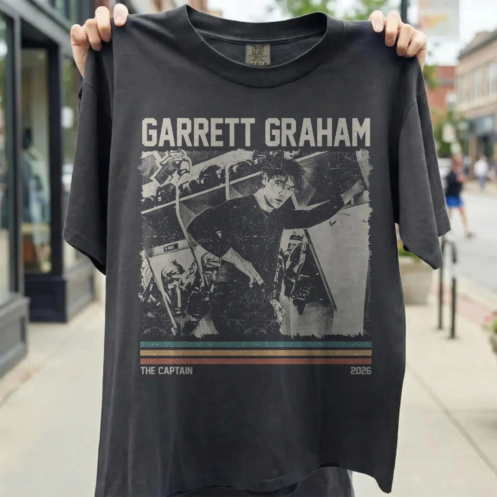 2026 Retro Garrett Graham Graphic Tee Unisex Short Sleeve Tee The Captain Vintage Distressed Portrait Stripe Print Bookish Fans