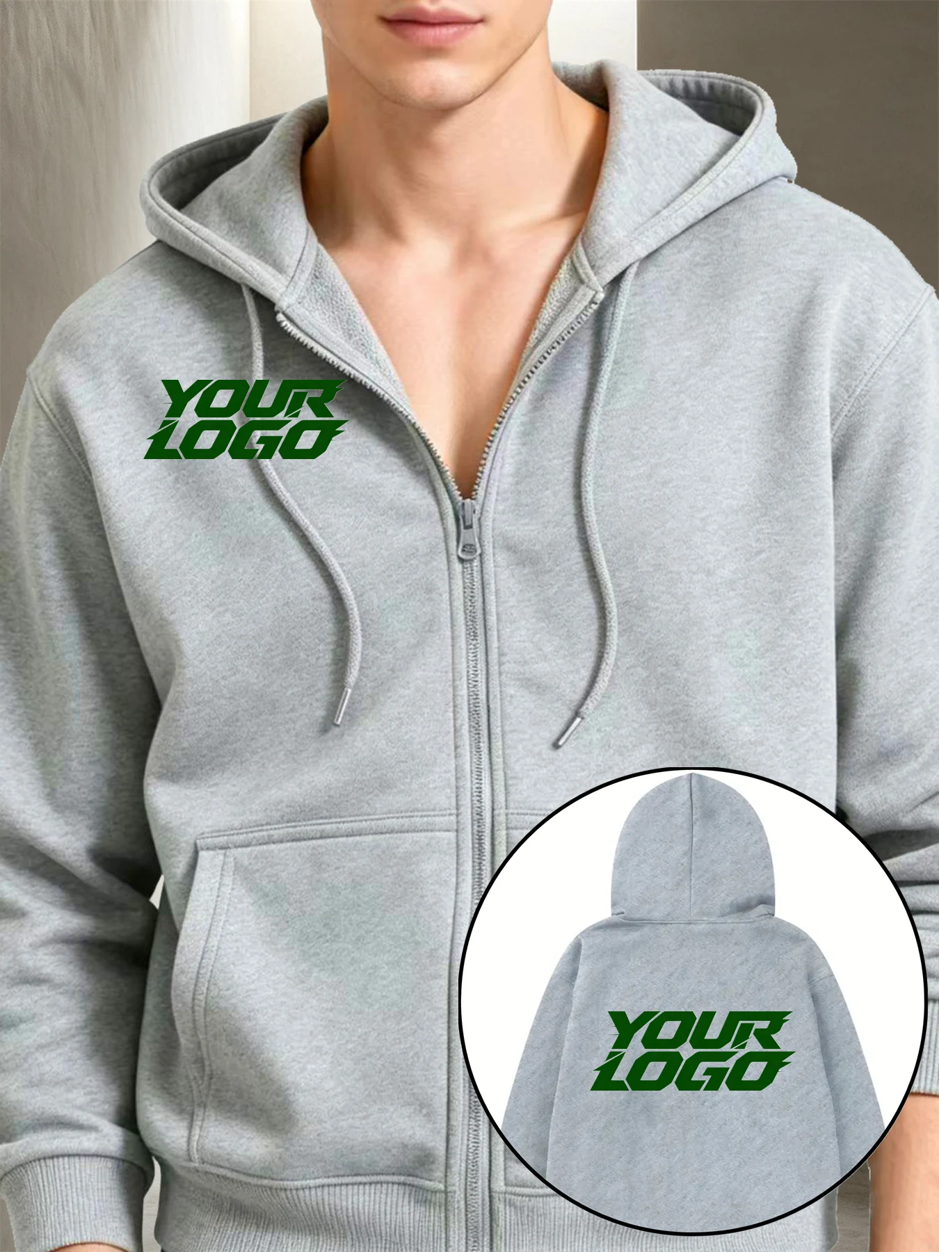 ustom 1pc Men's Black -Lined Zip-Up Hooded Jacket, Supports Personalized Patterns and Team Logo Customization