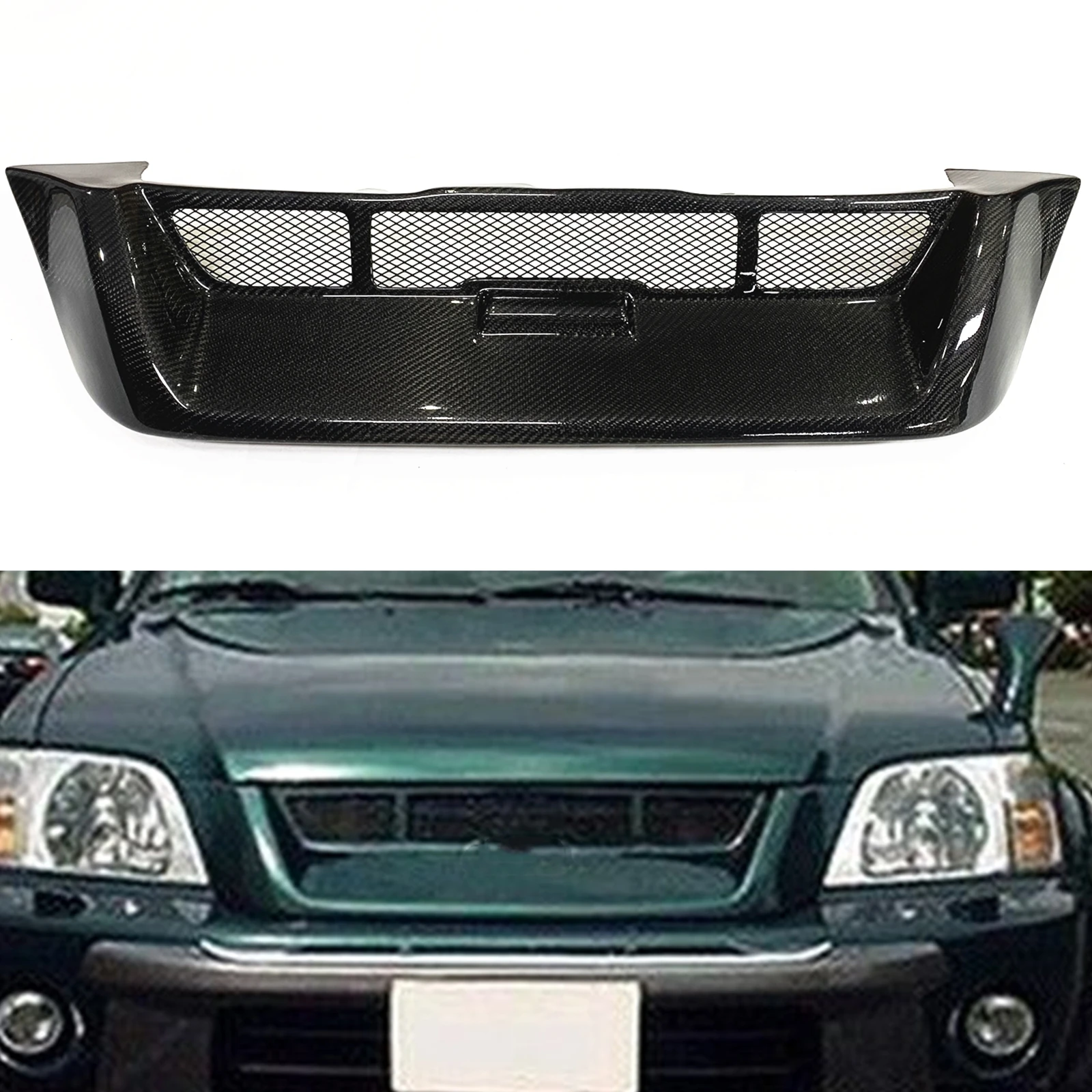 

Front Grille Grill For Honda CR-V 1997 1998 1999 2000 2001 Carbon Fiber/Fiberglass Honeycomb Style Upper Bumper Hood Mesh Grid