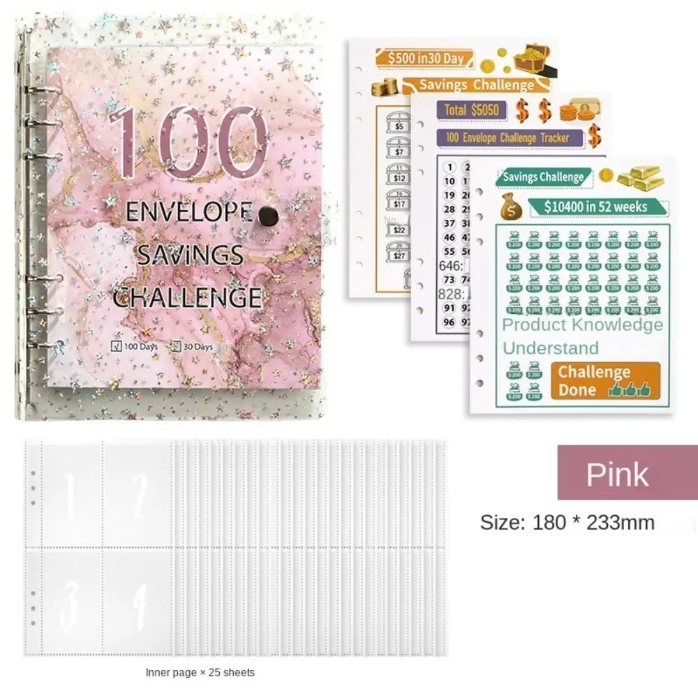 Save Money 100 Envelopes Money Saving Challenge Shining Large Capacity Savings Binder Reusable Waterproof