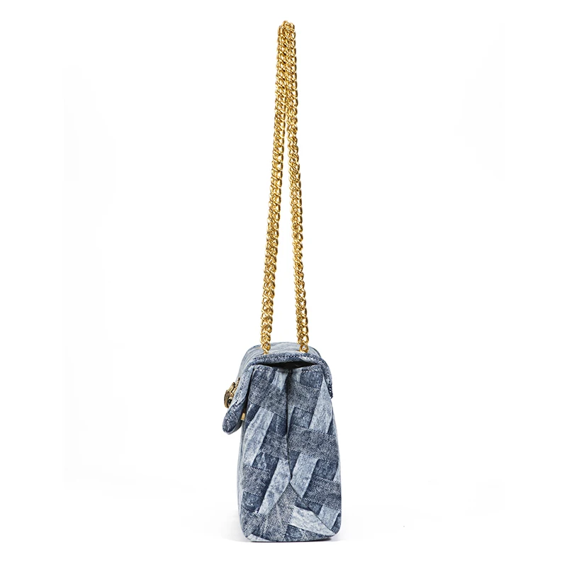 Wash Denim In Weave Large Size Jointing Cross Body Patchwork Street Shoot Chic Denim Bag Mobile Phone Bag