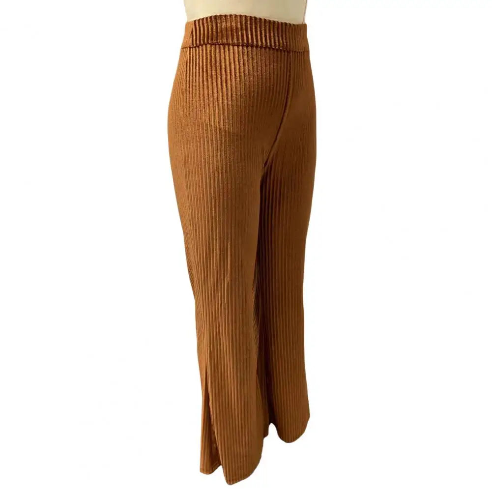 

Simple Pants Stylish Women's Corduroy Flared Pants with High Waist Elastic Band for Autumn Winter Solid Color Casual for Daily