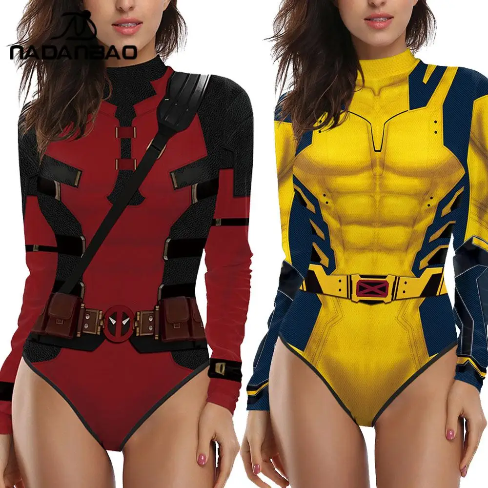 Nadanbao Superhero Cosplay Costume Fashion Swimwear Women Animation 3D Printing Long Sleeve Swimsuit Female Bodysuit Beachwear