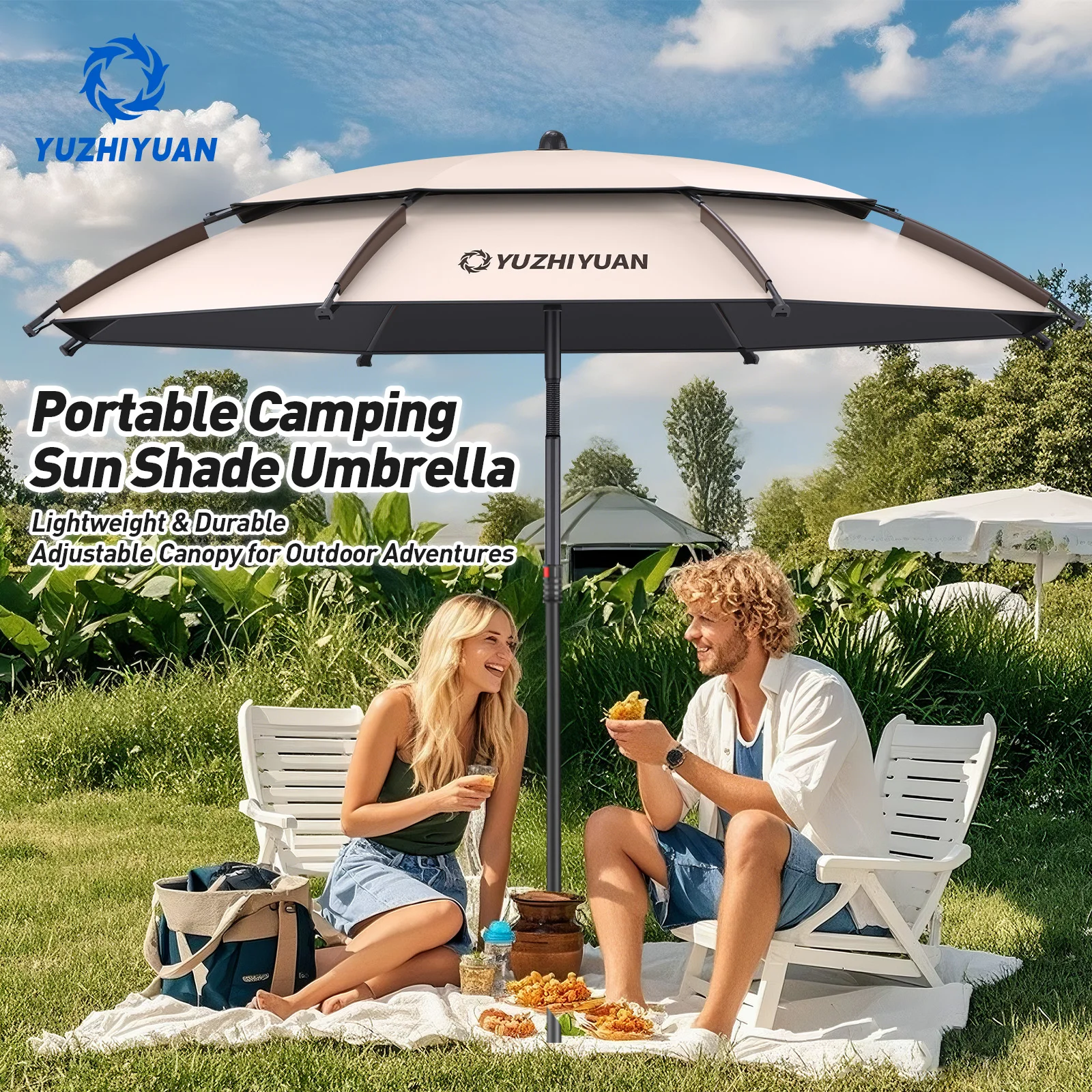 

Зонт для рыбалки: регулируемый на направлении, большой размер, UPF50+, двухслойный дышащий, цвет хаки, для пляжа, патио, кемпинга и т. д.