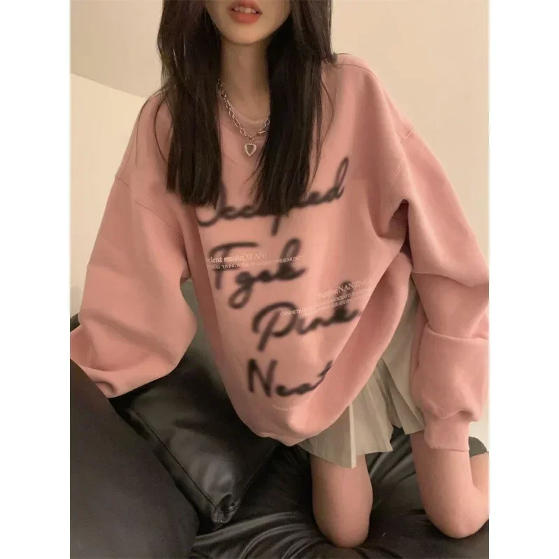 Kawaii Hoodie Spring Autumn Sweet Oversized Letter Sweatshirts Korean Style Casual Tops Coat For Women Y2k Clothes Sweatshirt