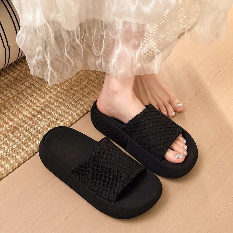 

2026 New Women Slippers Summer Shoes Wedge Sandals Thick-soled Peep Toe Female Beach Footwear