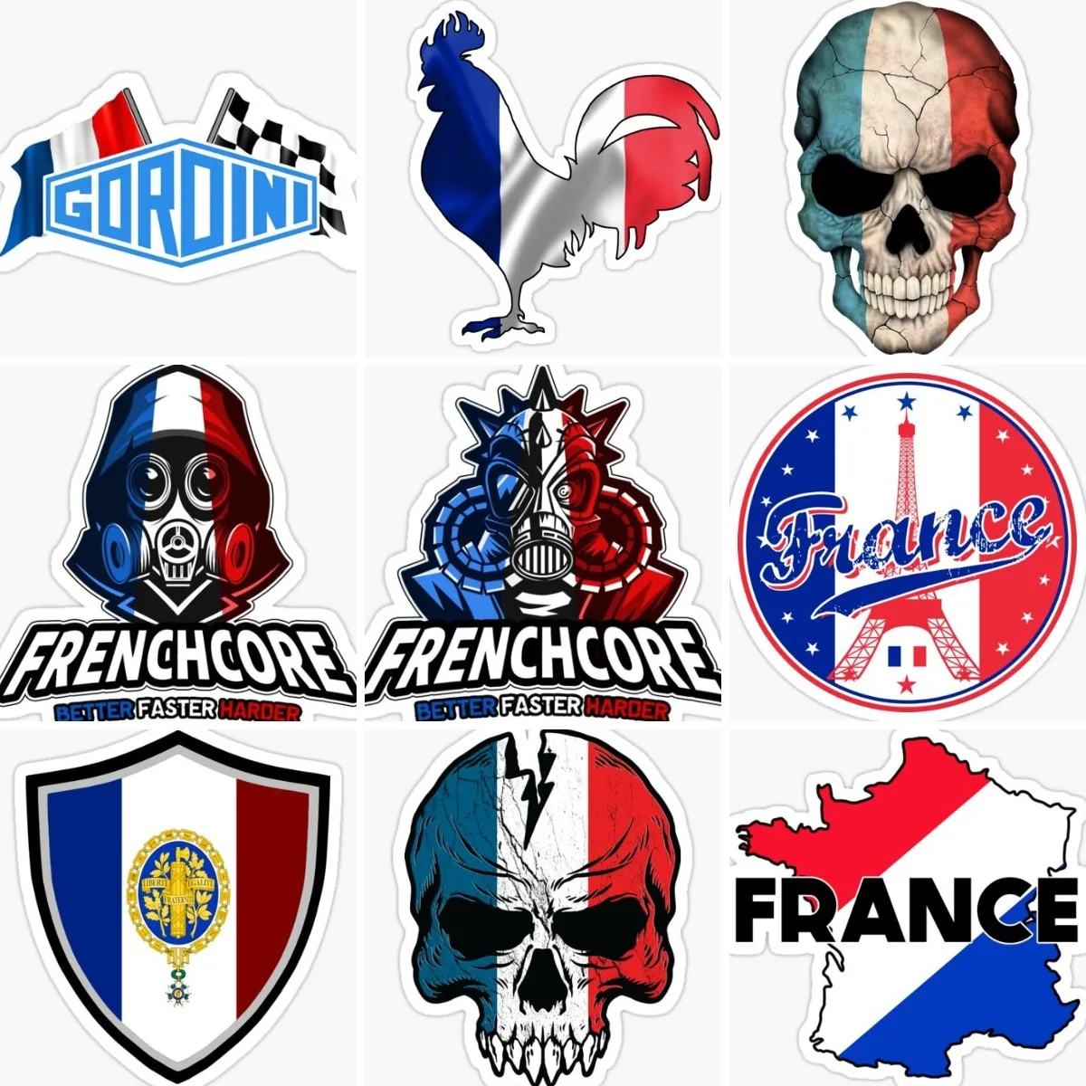 France Flag Map Emblem The Paris Tower Cock Skull Stickers Car Window Camper Vinyl Bicycle Truck Motorcycle Wall Table PVC Decal