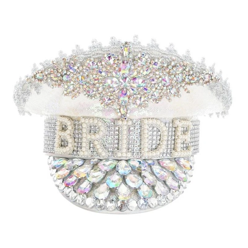 R1WE Blingbling حجر الراين الكابتن قبعة الإبحار حزب قبعة المرحلة الدعائم غطاء الرأس الزفاف