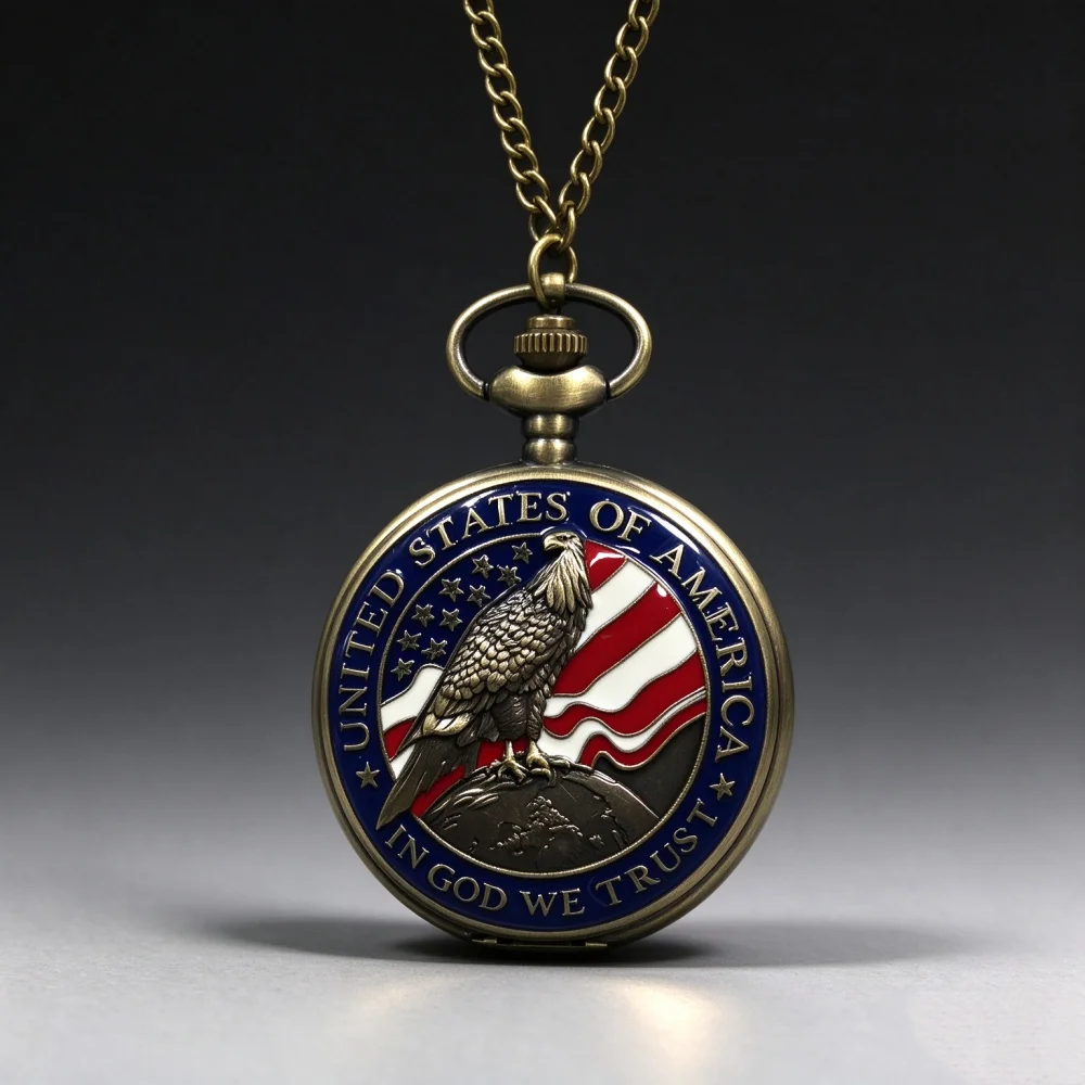 Classic American President Torch Eagle Free Design Fashionable Engraved Quartz Pocket Watch
