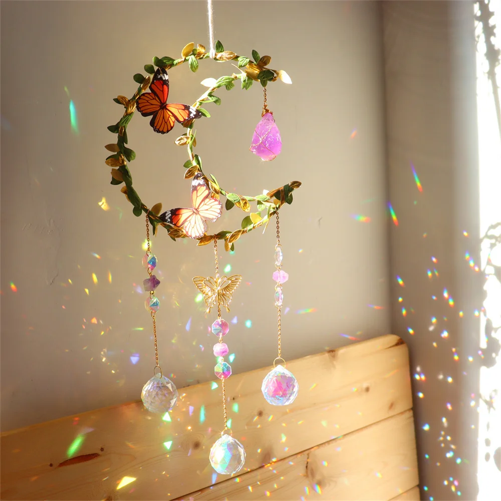 Star Moon Love Heart Butterfly Crystal Wind Chimes Prisms Sun Catcher Windbell Hanging Window Curtains Pendant Garden Decor