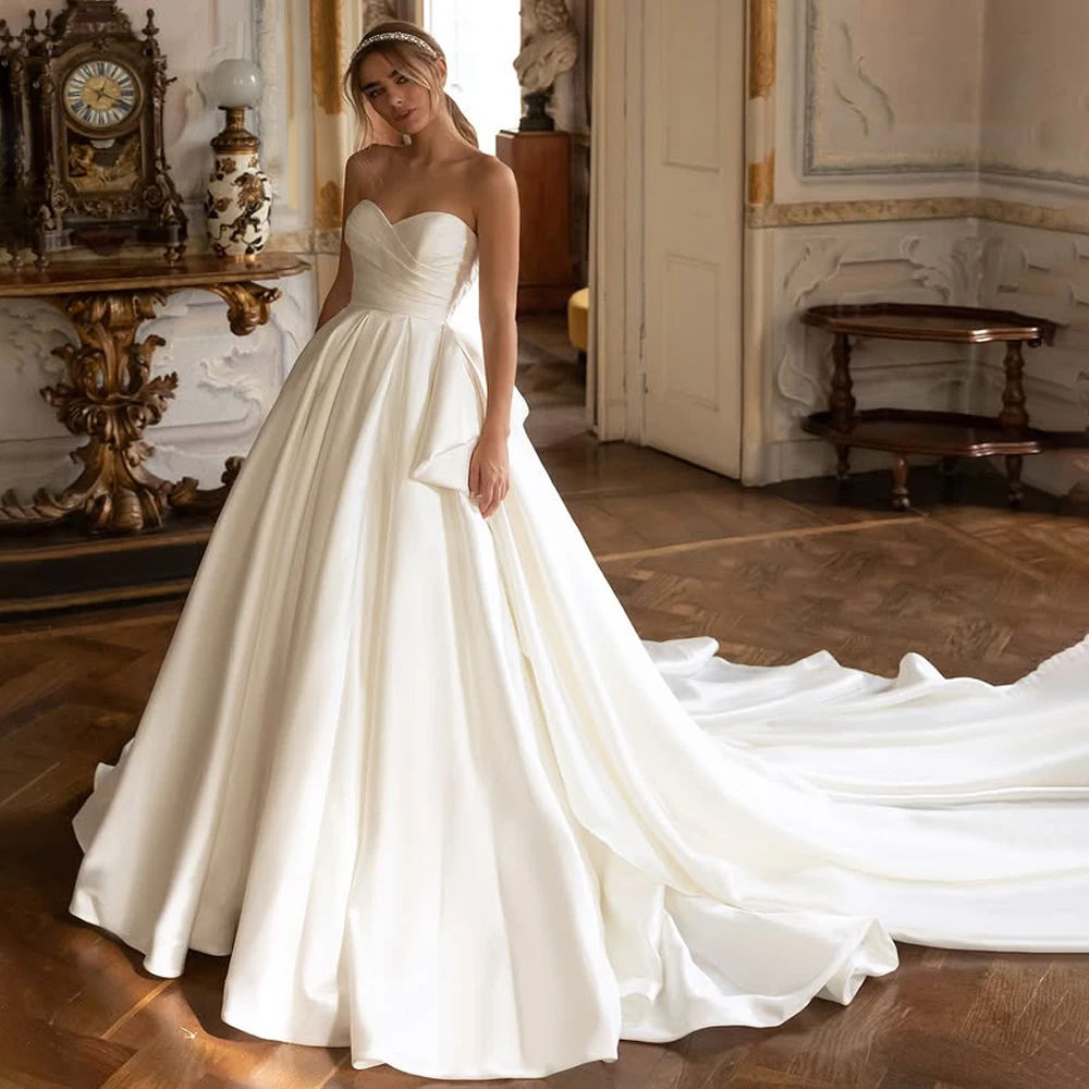 

Простое свадебное платье трапециевидной формы для женщин, свадебное платье в форме сердца, вечерние платья невесты со шлейфом