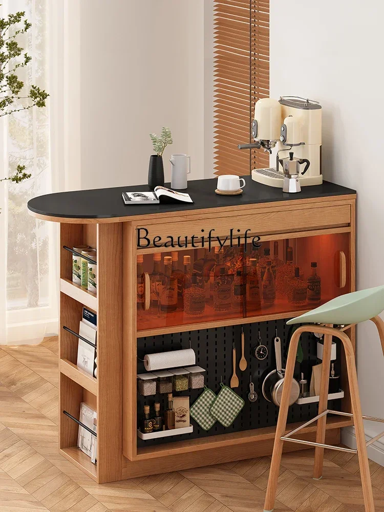 Q S Nordic Bar Cabinet Solid Wood Stone Plate Partition Kitchen Island Japanese Style Sideboard Storage Wine Cabinet Storage Cab