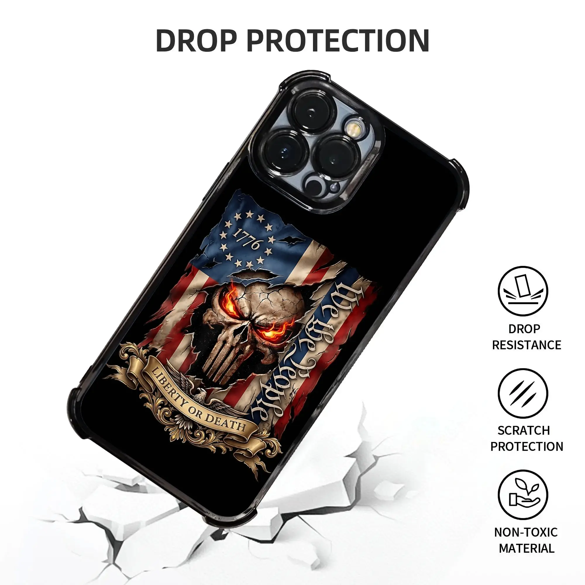 1776 Liberty Or Death Patriotic Skull July 4th Bumper Phone Case  Electroplating Process phone case for iPhone Various Models view 3