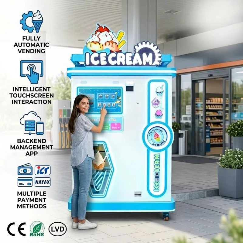 Commercial Automatic Soft Serve Ice Cream Vending Machine with Smart Payment System for Mall and School