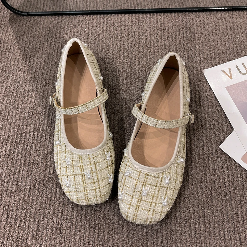 Retro Shallow Mouth Low Heel Mary Jane Round Toe Single Shoes Female 2023new Fashion Casual Simple Pearl Shoes for Women Spring