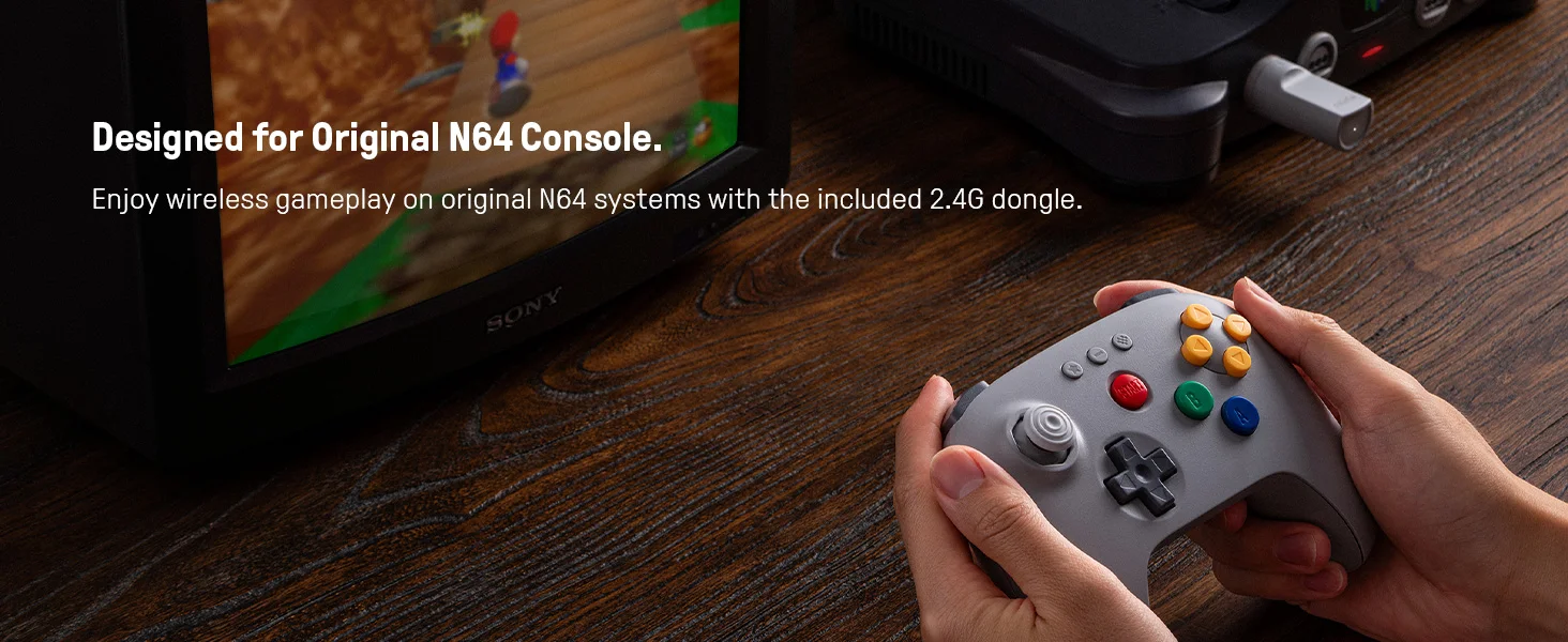 8BitDo N64 2,4G Kabelloser Controller für Original N64 Konsole, Analoger 3D-Joystick und Windows (Grau) Hall-Effekt Gamepad – Detail 2