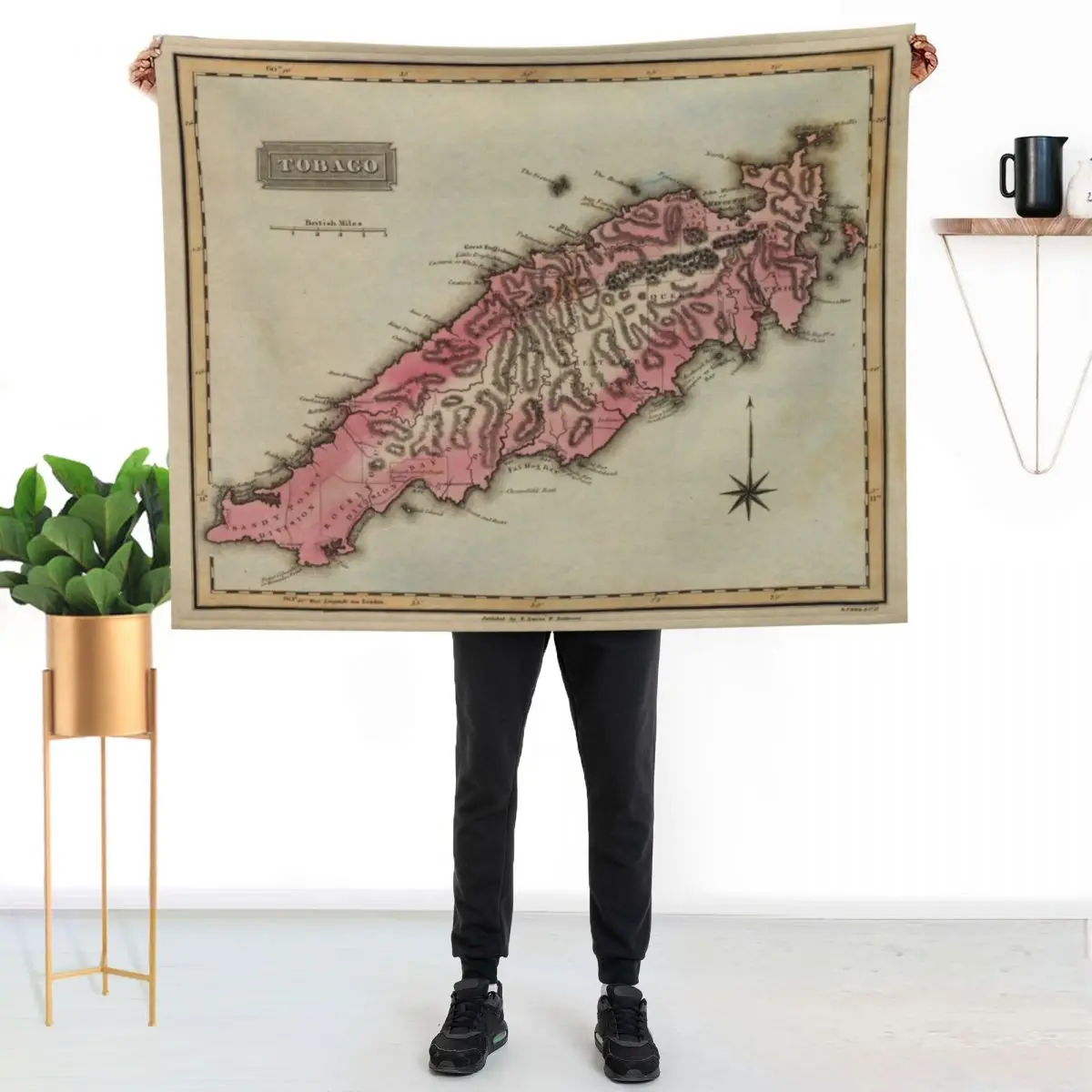 

Vintage Tobago Island Map (1823) Throw Blanket Travel Size Cozy Blanket for Plane Train