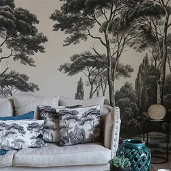Peinture murale d'arbre noir et blanc 3D personnalisée, papiers peints rétro modernes, fond de canapé, peinture murale