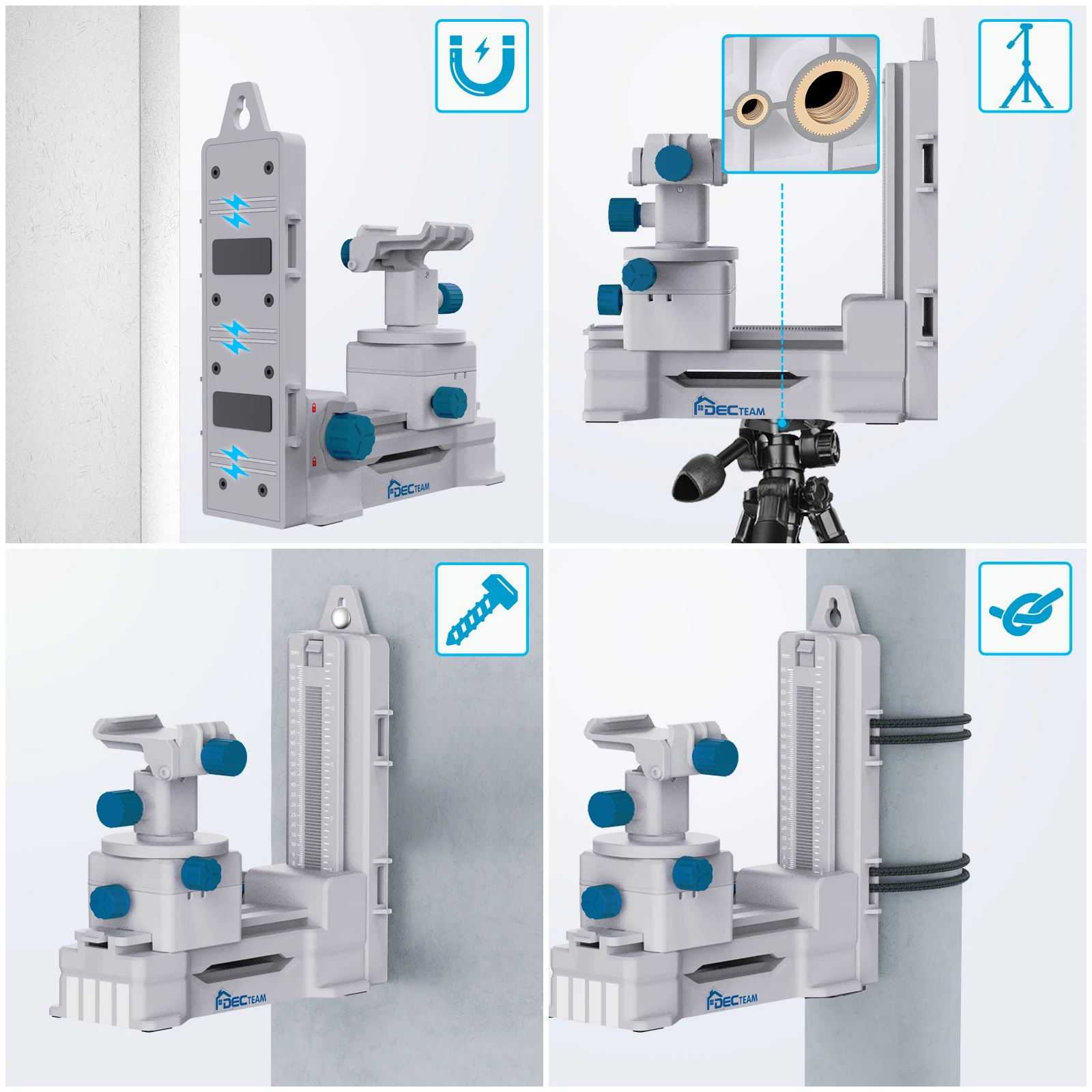 Fine-tuning Laser Level Bracket Mount DECTEAM Multi functional Magnetic 360° Rotation Pivoting Base with Adjustable Spring Clip