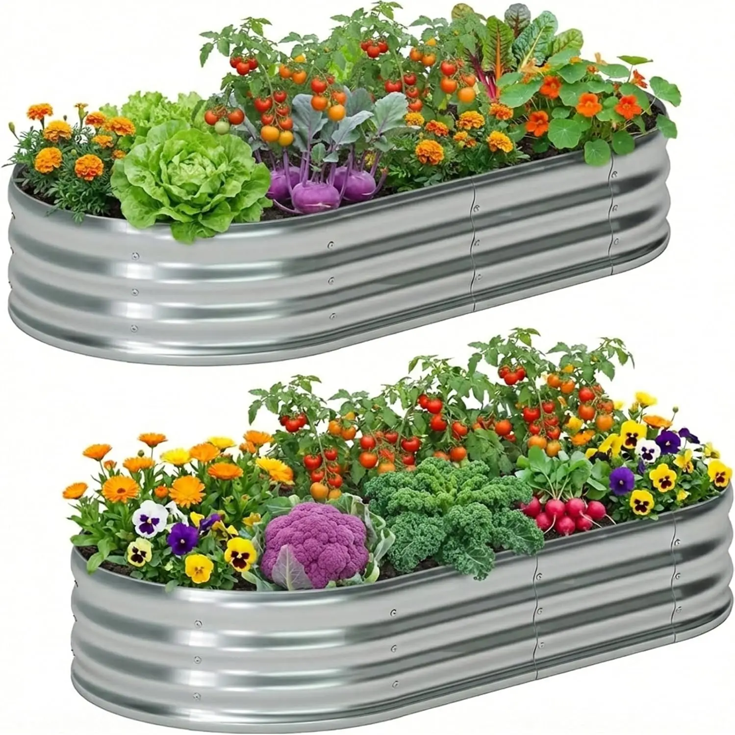 

4x2x1ft Galvanized Metal Raised Garden Bed Planter Box 2 Pack for Plants, Vegetables, Flowers