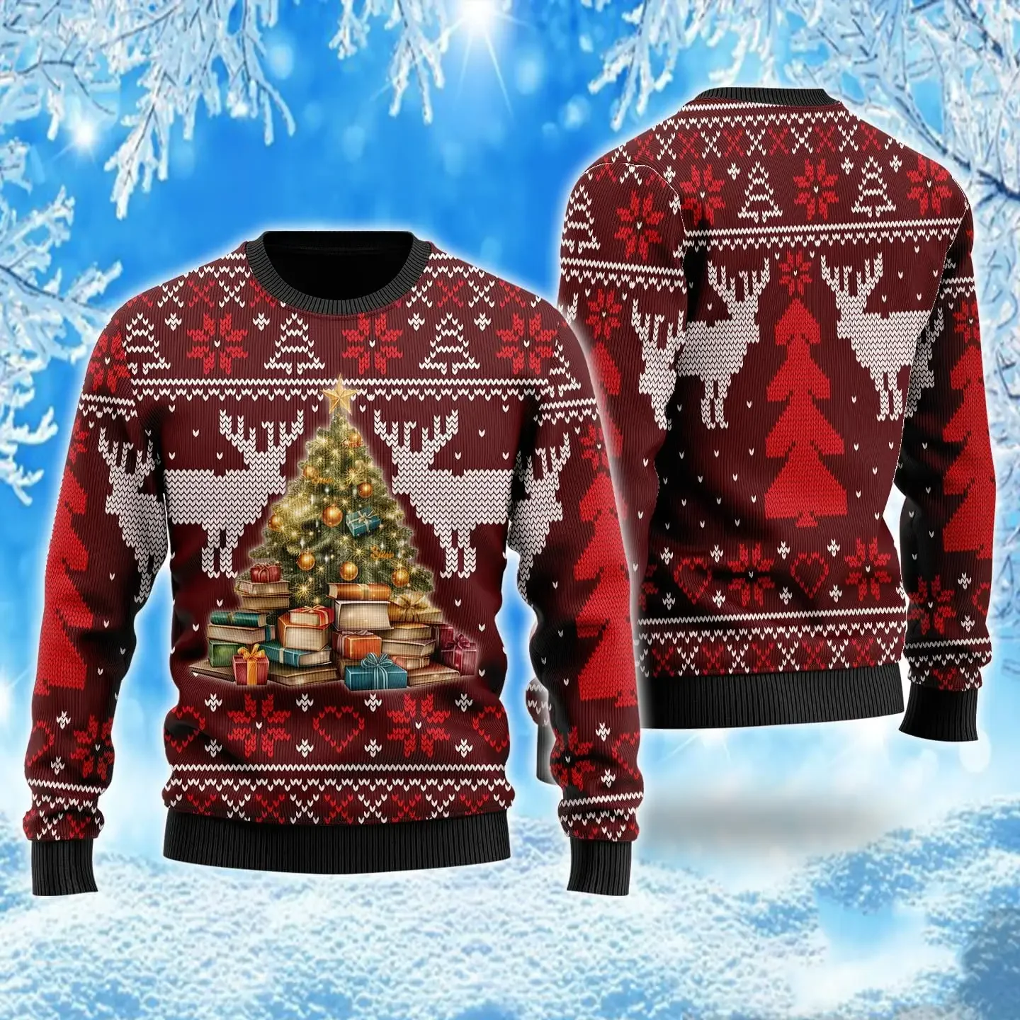 Autumn and Winter Fun Ugly Christmas Sweater Women's Men's, Magic Book Men's Women's Sweater Round Neck Sweater