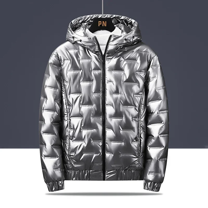 

Outdoor Sports Warm Cotton Coat Autumn Winter Men's Cotton Coat Hooded Jacket with Shiny Surface, Personalized Warm Jacket,