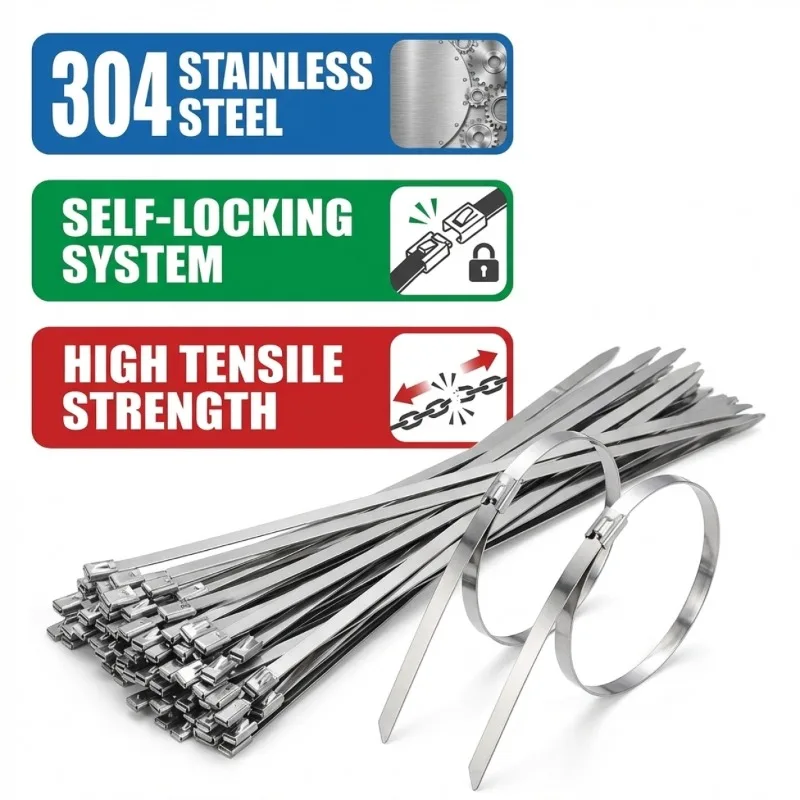 Stainless Steel Cable Ties Heavy Duty Self-Locking Zip Ties Reusable Wire Ties for Automotive Marine Industrial Use long 10-30cm