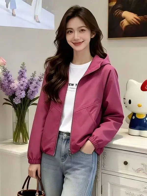 Spring New Style Women's Casual Loose Thin Two-layer Jacket Short Fashionable Windbreaker Coat Polyester Fiber Waterproof