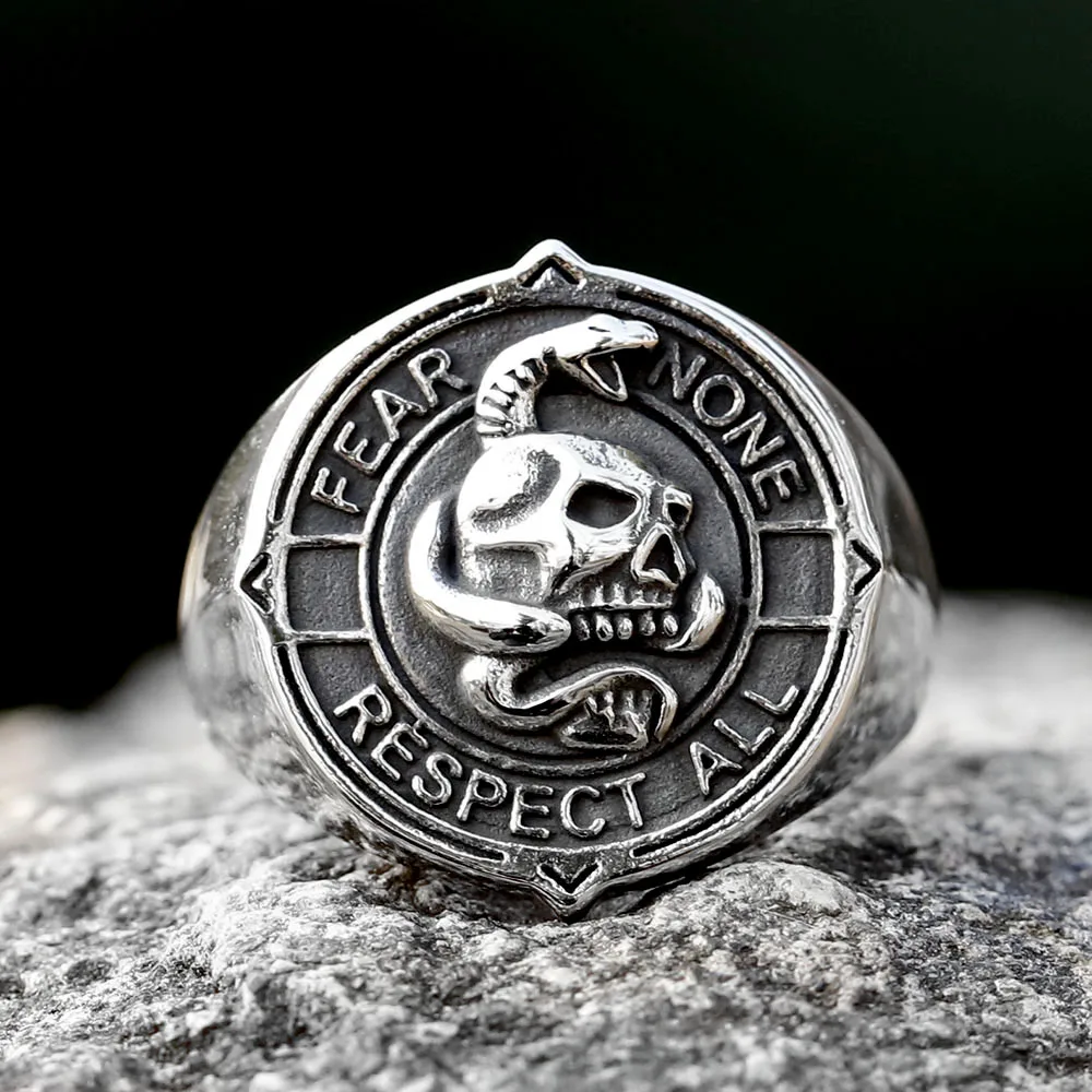 2023 NEW Men\'s 316L stainless-steel rings Viking Punk Rock Gothic skull ring witn snake fashion Jewelry for gift free shipping